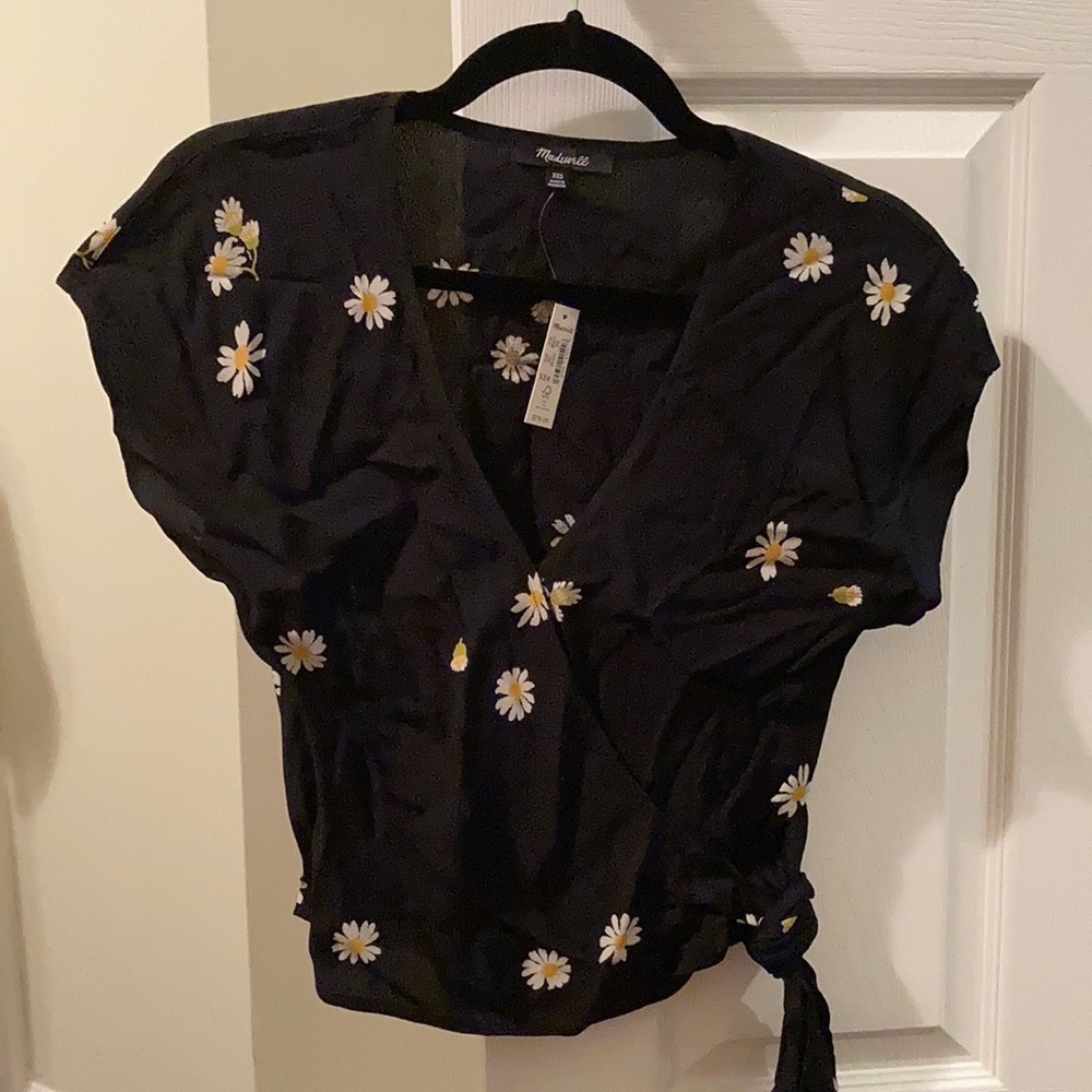 Madewell Sash-Tie Wrap Top in Lazy Daisies